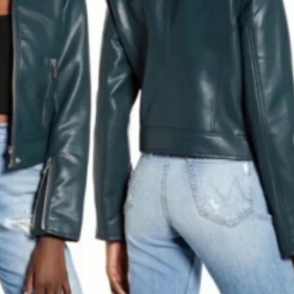 Blank NYC Revolve Hunter Green Faux Leather Long Sleeve Fall Moto Jacket NWOT - Picture 3 of 3